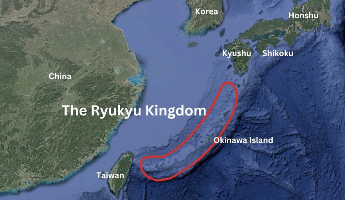 The Ryukyu Kingdom once stretched from just south of Kyushu to beside Taiwan.